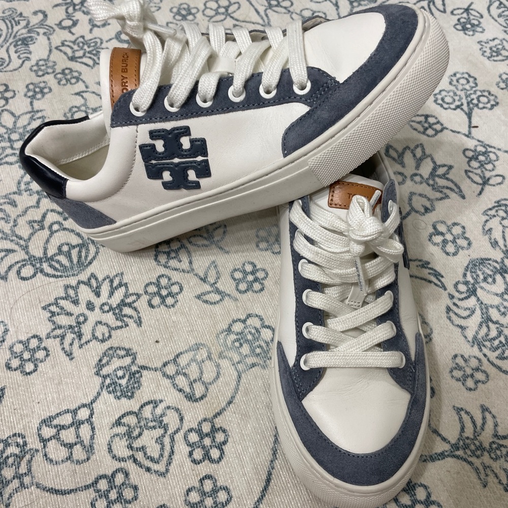 Tory Burch White and Blue Sneakers